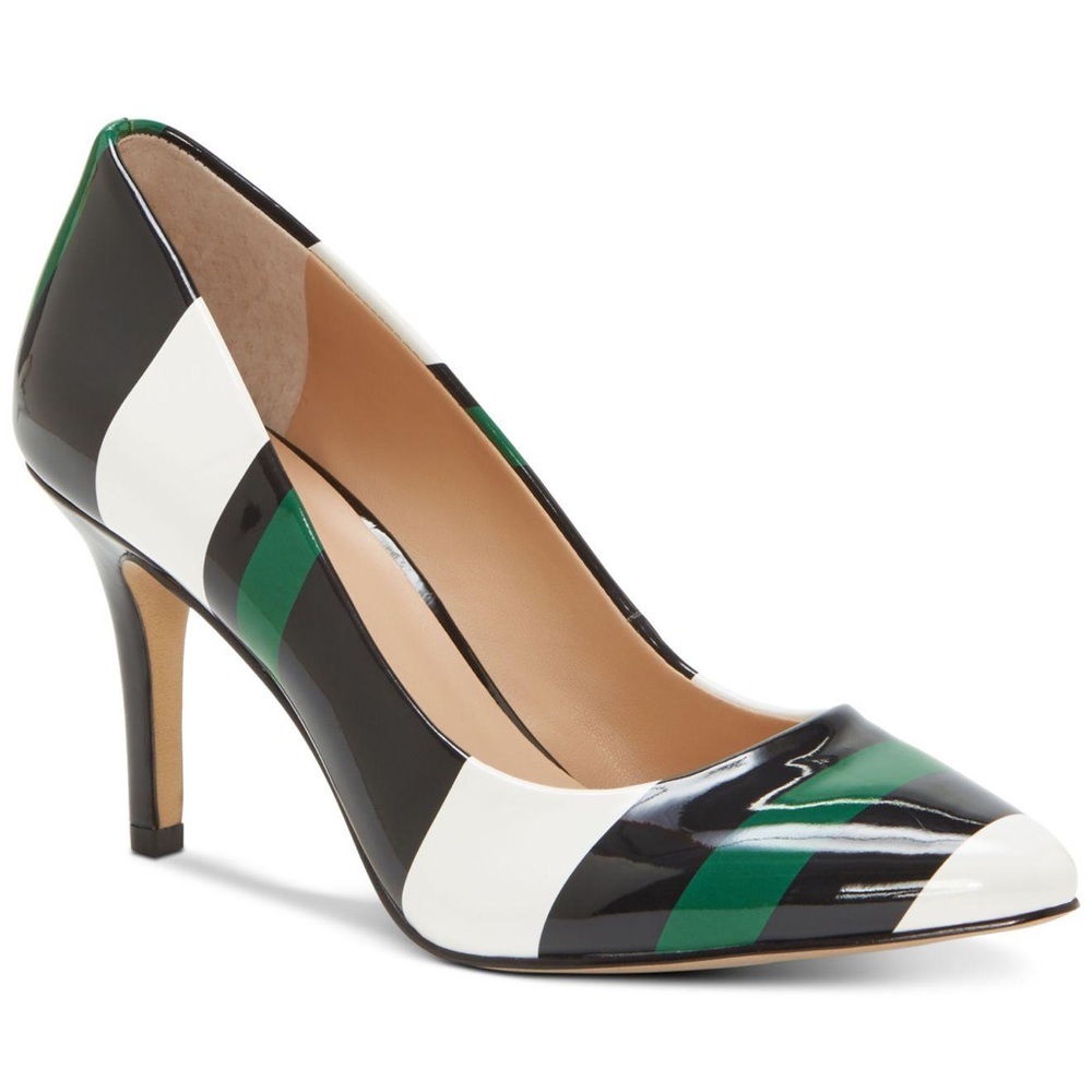 NIB, INC Zitah Green Black Stripe Heels Size 10